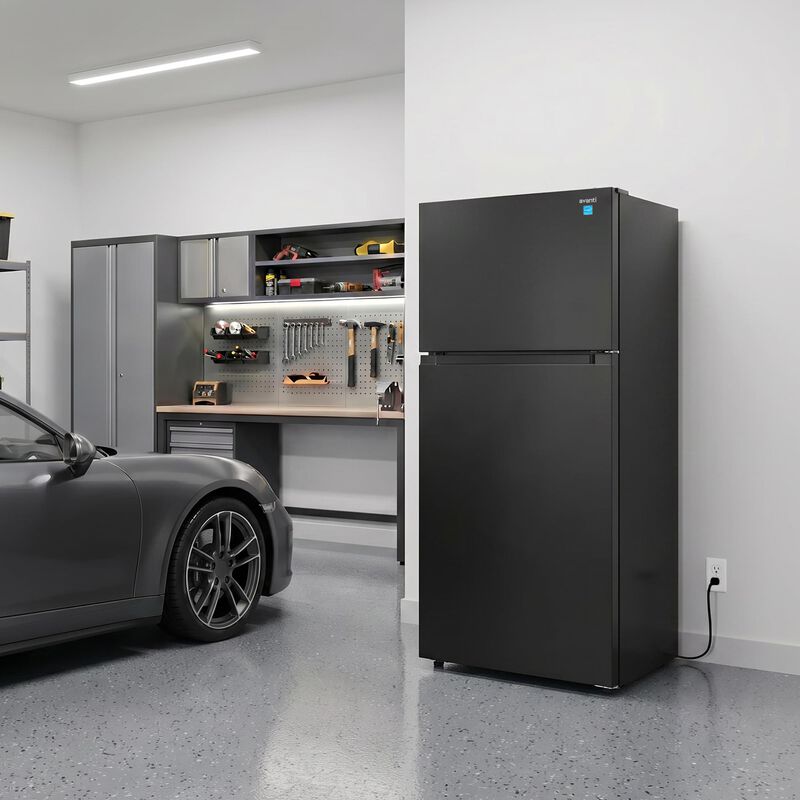 Avanti 28 in. 14.6 cu. ft. Counter Depth Garage-Ready Top Freezer Refrigerator - Black, Black, hires