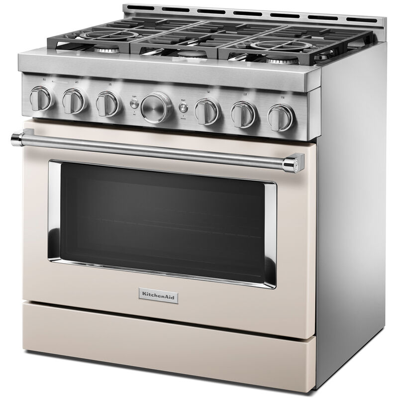 KitchenAid 36 in. 5.1 cu. ft. Smart True European Convection Gas Range with 6 Sealed Burners - Matte Milkshake, Matte Milkshake, hires