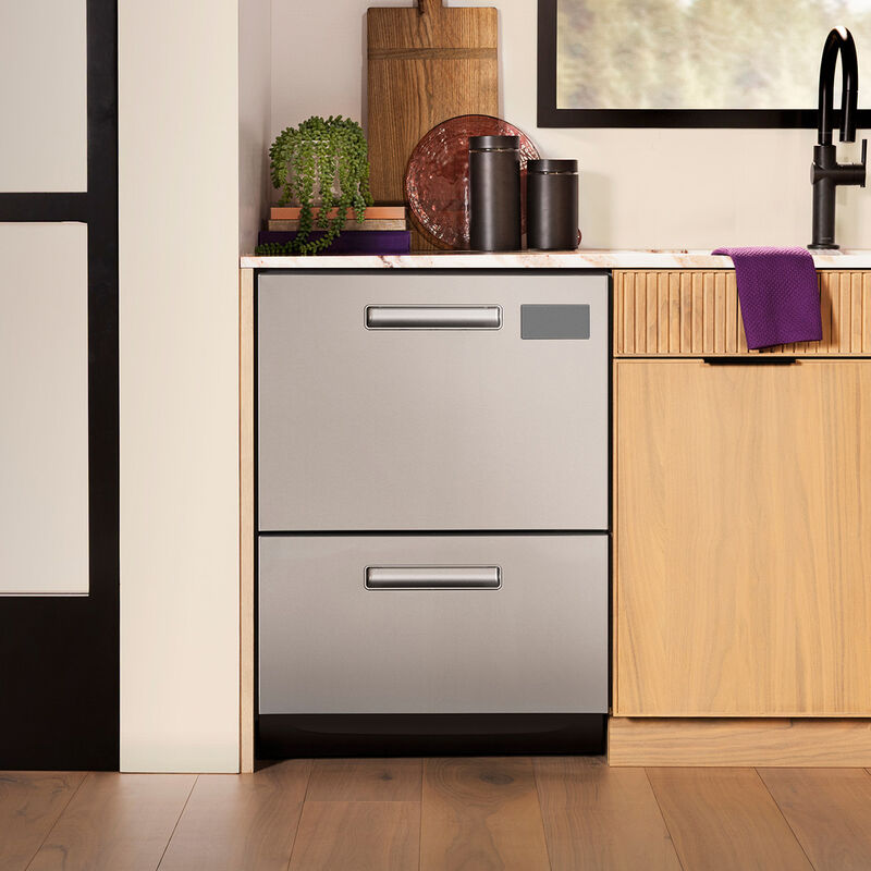 GE Profile 24 in. Smart Double Dishwasher Drawer with Front Control, 48 dBA Sound Level & Pocket Handle - Fingerprint Resistant Stainless, , hires