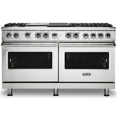Viking 5 Series 60 in. 9.4 cu. ft. Convection Double Oven Freestanding Dual Fuel Range with 6 Sealed Burners, Grill & Griddle - Stainless Steel | VDR5606GQSS