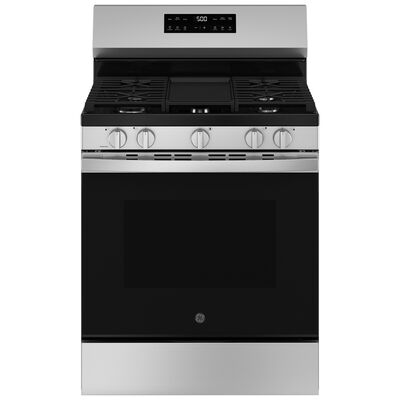 GE 500 Series 30 in. 5.3 cu. ft. Oven Freestanding Natural Gas Range with 5 Sealed Burners & Griddle - Stainless Steel | GGF500PVSS