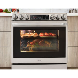 LG 30 in. 6.3 cu. ft. Smart Air fry Convection Oven Slide-In Electric Range with 4 Induction Zones & 1 Radiant Burner - PrintProof Stainless Steel, , hires