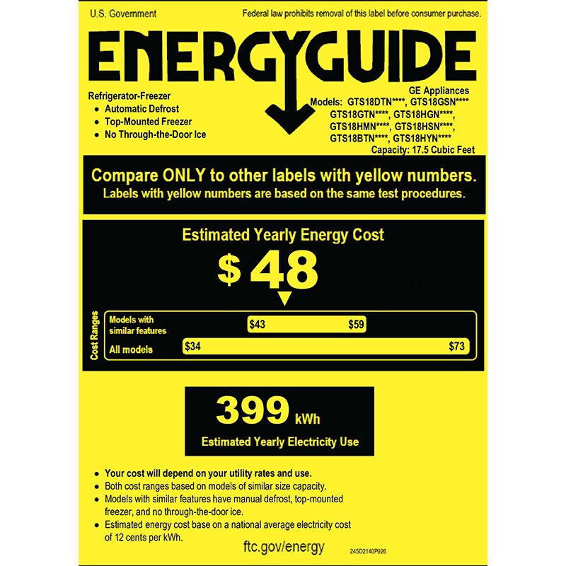 GE 28 in. 17.5 cu. ft. Top Freezer Refrigerator - Fingerprint Free Stainless Steel, Fingerprint Resistant Stainless, hires