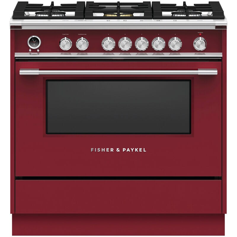 Fisher & Paykel Series 9 Classic 36 in. 4.9 cu. ft. True European Convection Dual Fuel Range with 5 Sealed Burners - Red, , hires