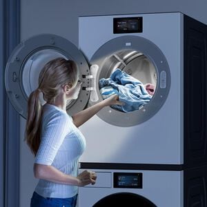 Samsung Bespoke 27 in. 7.6 cu. ft. Smart Stackable Gas Dryer with AI Home, AI OptiDry+, Sensor Dry, Sanitize & Steam Cycle - Ivory, Ivory, hires