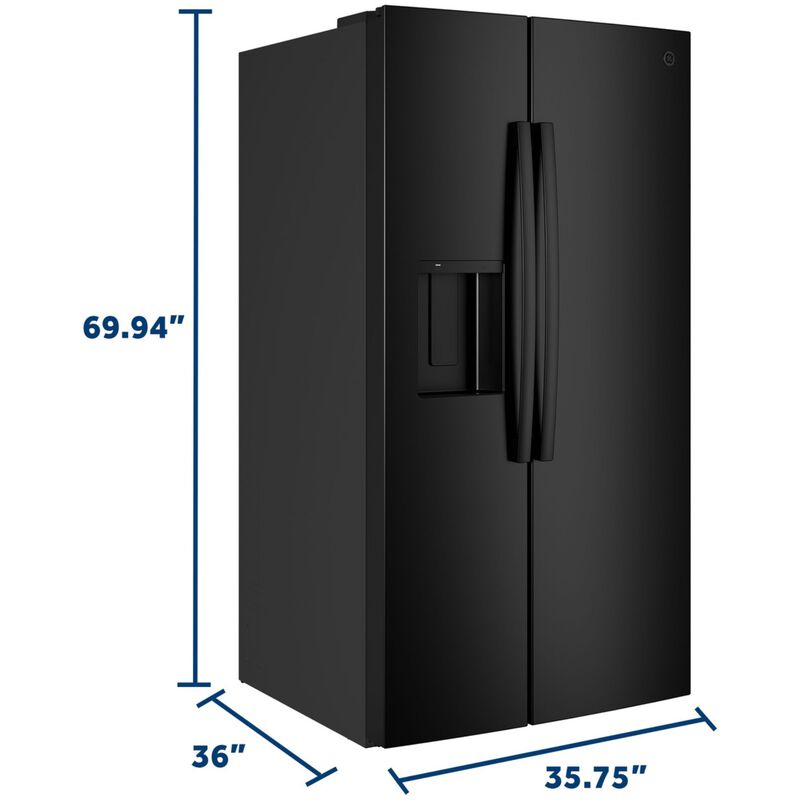 GE 36 in. 27.9 cu. ft. Side-by-Side Refrigerator with Ice & Water Dispenser - Black, , hires