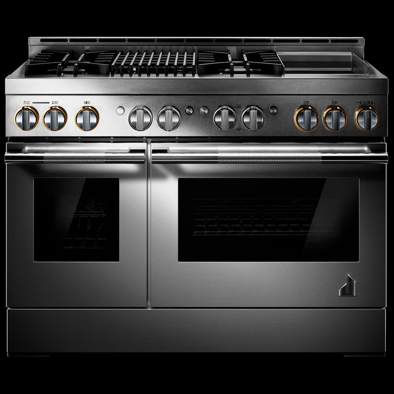 JennAir Rise Series 48 in. 6.3 cu. ft. Smart True European Convection Double Oven Gas Range with 4 Sealed Burners, Grill & Griddle - Stainless Steel, , hires