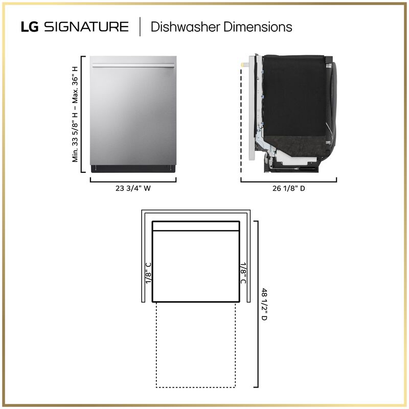 LG SIGNATURE 24 in. Top Control Flush-Mount Smart Dishwasher with 39 dBA Sound Level, 3rd-Rack & Dynamic Heat Dry with AOD - PrintProof Stainless Steel, , hires
