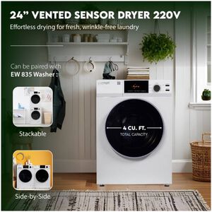 Equator Deluxe 24 in. 4.0 cu. ft. Stackable Electric Dryer with Sensor Dry, Sanitize & Steam Cycle - White, , hires