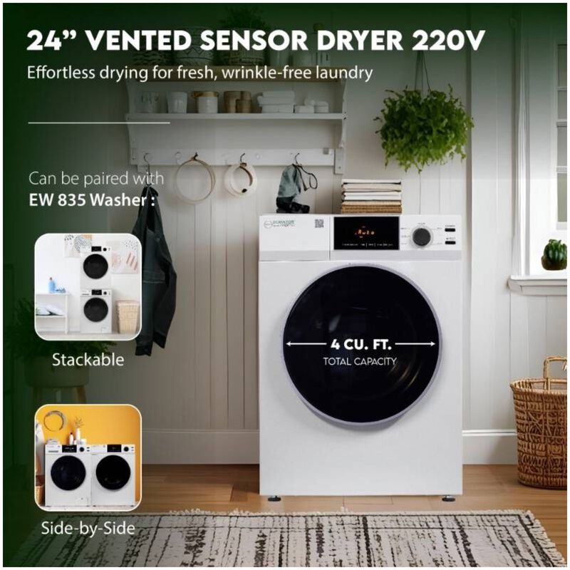 Equator Deluxe 24 in. 4.0 cu. ft. Stackable Electric Dryer with Sensor Dry, Sanitize & Steam Cycle - White, , hires