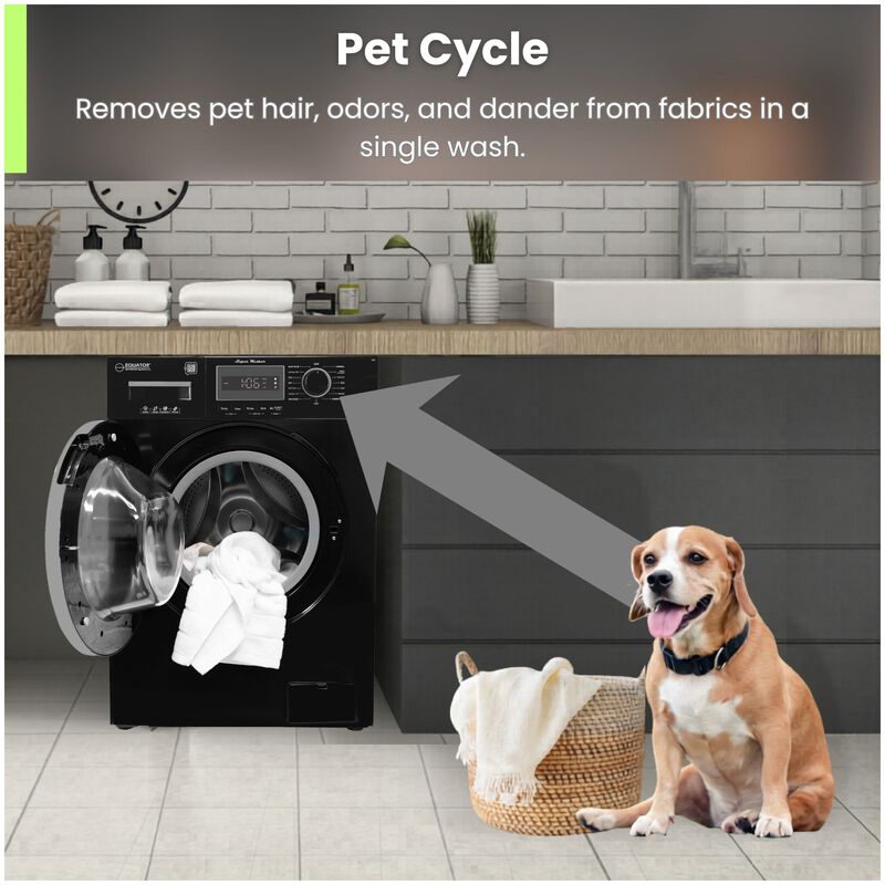 Equator Compact 24 in. 1.57 cu. ft. Electric Front Load Laundry Center with Sensor Dry, Pet & Sanitize Cycle - Black, , hires