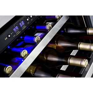 Summit 24 in. Undercounter Wine Cooler with Wood Racks, Dual Temperature Zones & 46-Bottle Capacity - Stainless Steel, , hires