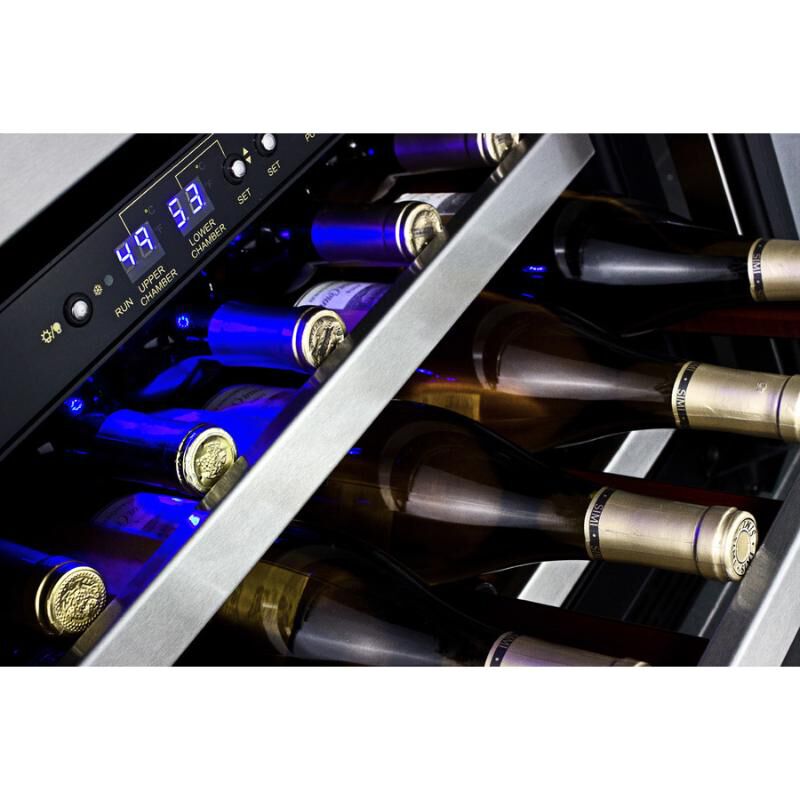 Summit 24 in. Undercounter Wine Cooler with Wood Racks, Dual Temperature Zones & 46-Bottle Capacity - Stainless Steel, , hires