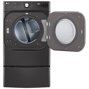 LG 29 in. 9.0 cu. ft. Smart Stackable Electric Dryer with Built-In Intelligence, TurboSteam Technology & Sensor Dry - Black Steel, Black Steel, hires