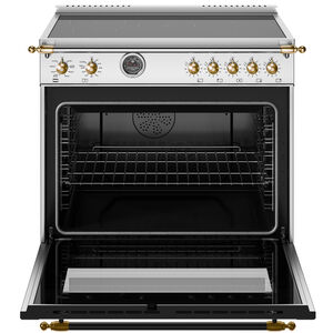 Bertazzoni Heritage Series 36 in. 5.7 cu. ft. Air-Fry Dual Convection Electric Range with 5 Induction Burners & Griddle - Stainless Steel, , hires