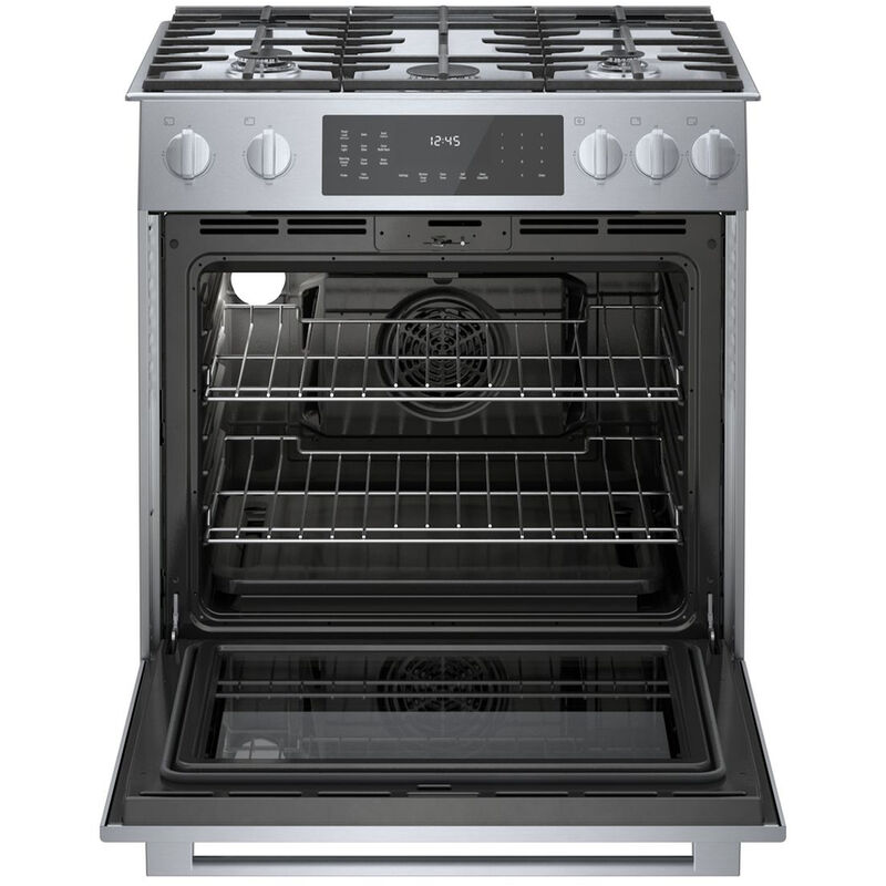 Bosch Benchmark Series 30" Slide-In Dual Fuel Range with 5 Sealed Burners, 4.6 Cu. Ft. Single Oven & Warming Drawer - Stainless Steel, , hires