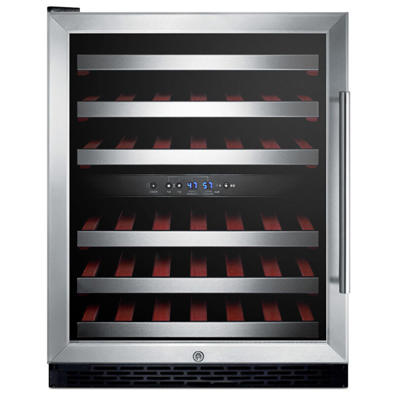 Summit 24 in. Undercounter Wine Cooler with Wood Racks, Dual Temperature Zones & 46-Bottle Capacity - Stainless Steel, , hires