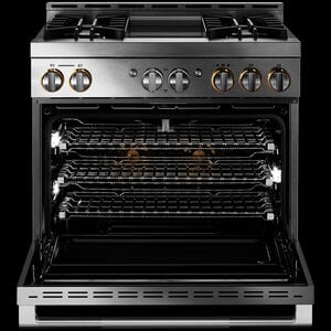 JennAir Rise Series 36 in. 5.1 cu. ft. Smart True European Convection Gas Range with 4 Sealed Burners & Griddle - Stainless Steel, , hires
