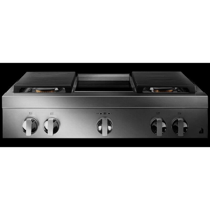 JennAir Noir 36 in. 4-Burner Natural Gas Rangetop with Griddle, Simmer Burner & Power Burner - Stainless Steel, , hires
