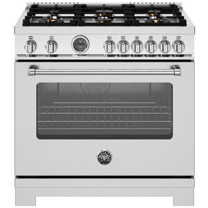 Bertazzoni Master Series 36 in. 5.7 cu. ft. Air Fry Convection Oven Freestanding Dual Fuel Range with 6 Sealed Burners & Griddle - Stainless Steel, , hires