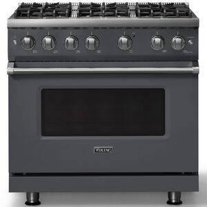 Viking 5 Series 36 in. 5.1 cu. ft. Standard Convection Gas Range with 6 Sealed Burners - Cast Black - Natural Gas, Polished Chrome Trim Option, , hires