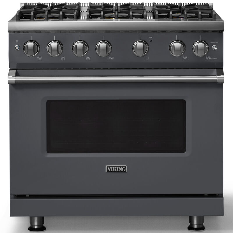 Viking 5 Series 36 in. 5.1 cu. ft. Standard Convection Gas Range with 6 Sealed Burners - Cast Black - Natural Gas, Polished Chrome Trim Option, , hires