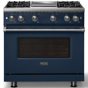 Viking 5 Series 36 in. 5.1 cu. ft. Standard Convection Gas Range with 4 Sealed Burners & Griddle - Slate Blue, , hires