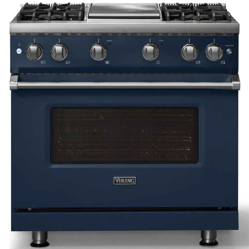 Viking 5 Series 36 in. 5.1 cu. ft. Standard Convection Gas Range with 4 Sealed Burners & Griddle - Slate Blue, , hires