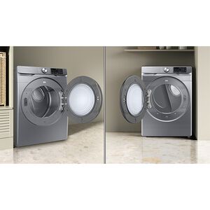 Samsung 27 in. 7.5 cu. ft. Smart Stackable Front Load Electric Dryer with Sanitize Cycle & Sensor Dry - Platinum, Platinum, hires