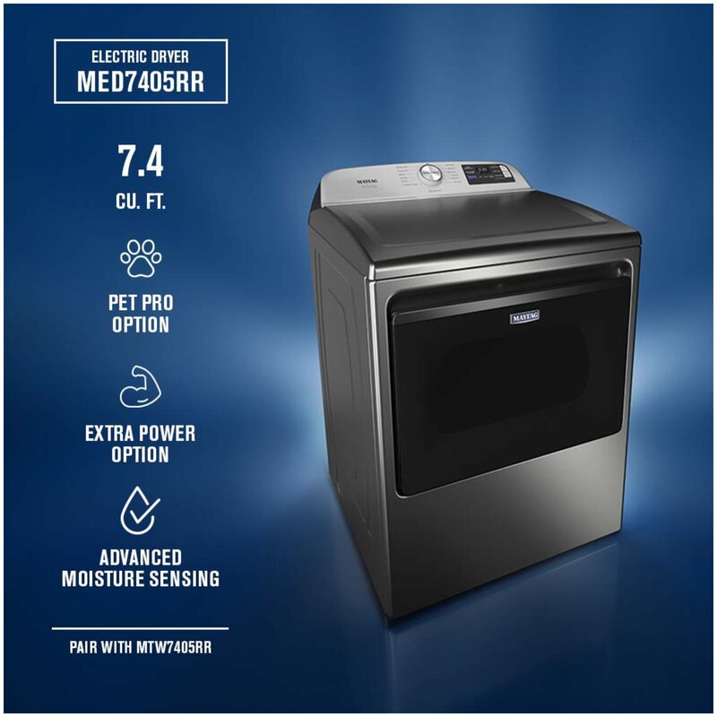 Maytag 27 in. 7.4 cu. ft. Smart Electric Dryer with Pet Pro Option, Sensor Dry, Sanitize & Steam Cycle - Classic Silver, , hires