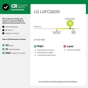 LG 24 in. Front Control Dishwasher with 52 dBa Sound Level, Dynamic Dry & Pocket - Stainless Steel Look, Stainless Steel Look, hires