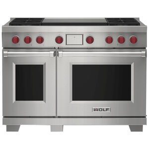 Wolf 48 in. 7.8 cu. ft. Smart Convection Double Oven Freestanding LP Dual Fuel Range with 4 Sealed Burners & Griddle - Stainless Steel, , hires