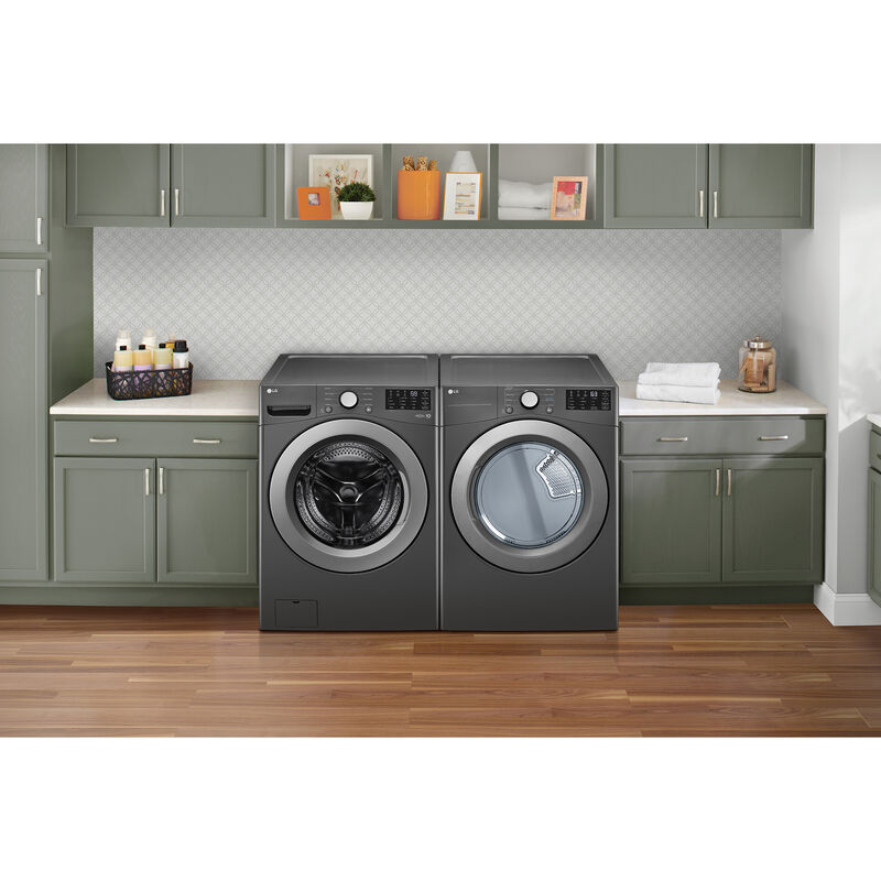LG 27 in. 7.4 cu. ft. Stackable Gas Dryer with FlowSense Duct Clogging Indicator & Sensor Dry - Middle Black, Black, hires