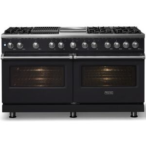 Viking 5 Series 60 in. 9.4 cu. ft. True European Convection Double Oven Dual Fuel Range with 6 Sealed Burners, Grill & Griddle - Onyx - Natural Gas, Polished Chrome Trim Option, , hires