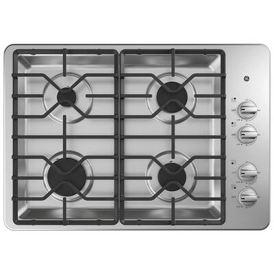 GE 30 in. Natural Gas Cooktop with 4 Sealed Burners - Stainless Steel | JGP3030SLSS