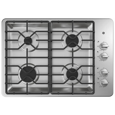 GE 30 in. 4-Burner Natural Gas Cooktop with Simmer Burner & Power Burner - Stainless Steel | JGP3030SLSS