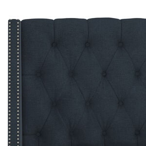 Skyline Twin Nail Button Tufted Wingback Headboard in Linen - Navy, Navy, hires
