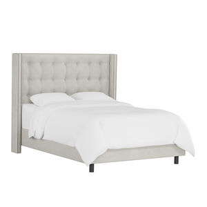 Skyline Twin Nail Button Tufted Wingback Headboard in Velvet - Light Grey, Light Gray, hires