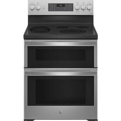 GE Profile 30 in. 6.6 cu. ft. Smart Air Fry Convection Double Oven Freestanding Electric Range with 5 Radiant Burners - Stainless Steel | PB965YPFS