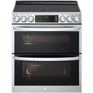 LG InstaView 30 in. 7.3 cu. ft. Smart Air Fry True European Convection Double Oven Slide-In Electric Range with Smoothtop Burners - PrintProof Stainless Steel, PrintProof Stainless Steel, hires
