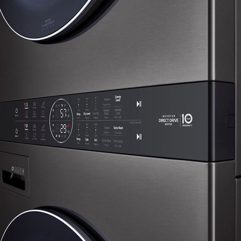 LG 27 in. WashTower with 4.5 cu. ft. Washer with 10 Wash Programs & 7.4 cu. ft. Electric Dryer with 9 Dryer Programs, Sensor Dry & Wrinkle Care - Black Steel, Black Steel, hires