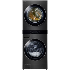 LG 27 in. 5.0 cu. ft. Smart Gas Front Load WashTower with AI Sensor Dry, TurboSteam, Allergiene Cycle, ezDispense, AI DD 2.0 Advanced Washing, Sensor Dry, Sanitize & Steam Cycle - Black Steel, , hires