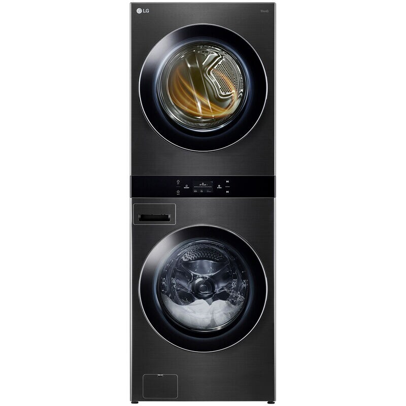 LG 27 in. 5.0 cu. ft. Smart Gas Front Load WashTower with AI Sensor Dry, TurboSteam, Allergiene Cycle, ezDispense, AI DD 2.0 Advanced Washing, Sensor Dry, Sanitize & Steam Cycle - Black Steel, , hires