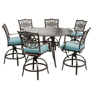 Hanover Traditions 7-Piece High-Dining Bar Set with 56 In. Cast-top Table-Blue, , hires