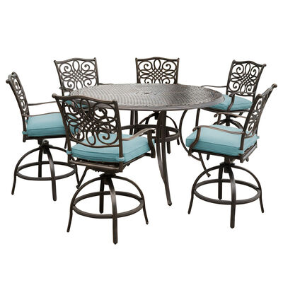Hanover Traditions 7-Piece High-Dining Bar Set with 56 In. Cast-top Table-Blue | TRADDN7BRBLU