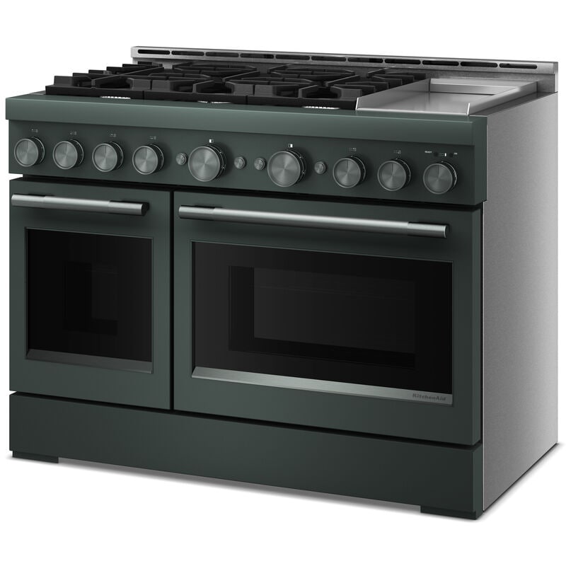 KitchenAid Commercial-Style 48 in. 6.3 cu. ft. Air-Fry True European Convection Double Oven Gas Range with 6 Sealed Burners & Griddle - Juniper, , hires