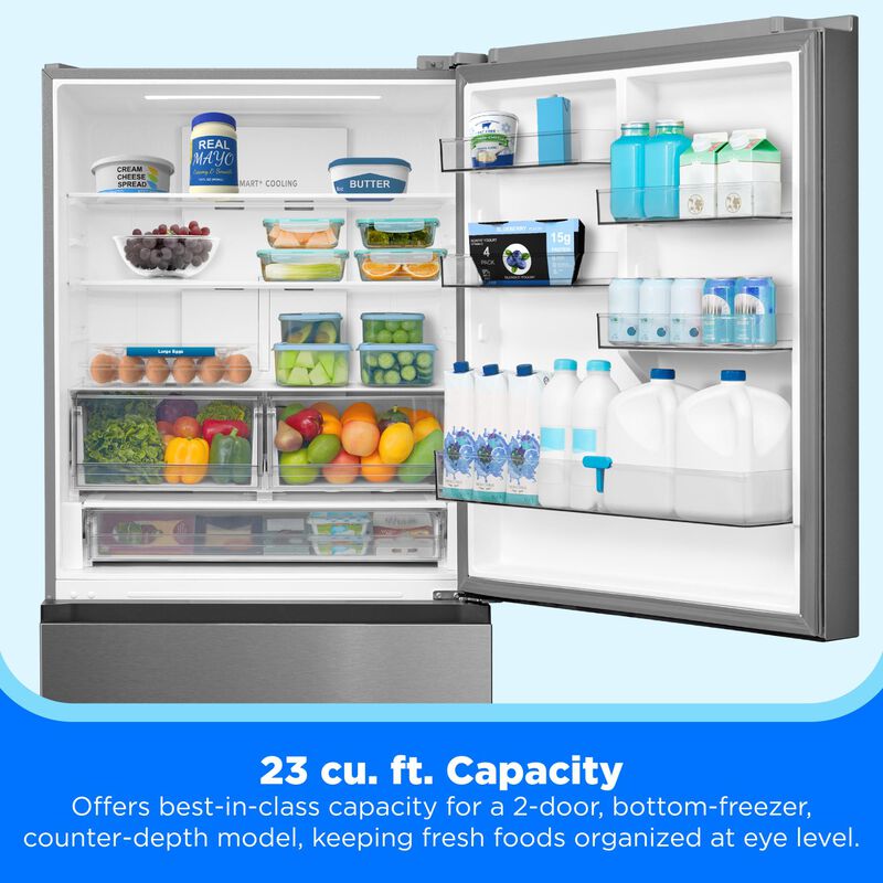 Midea 33 in. 22.8 cu. ft. Smart Counter Depth Bottom Freezer Refrigerator with Ice Maker - Stainless Steel, , hires