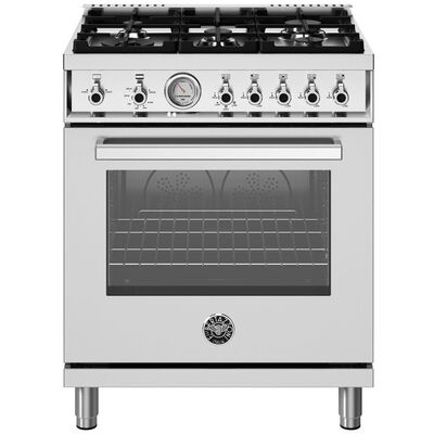 Bertazzoni Professional Series 30 in. 4.7 cu. ft. Dual Convection Gas Range with 5 Sealed Burners - Stainless Steel | PRO305GASXVL
