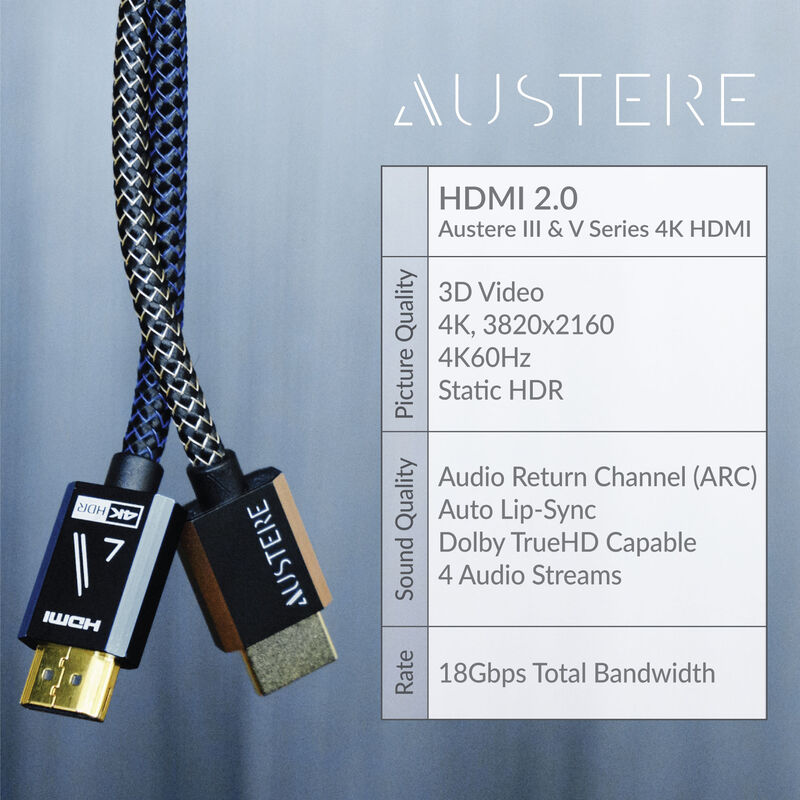 Austere V Series Premium 4K HDR HDMI Cable with ARC - 5.0m, , hires