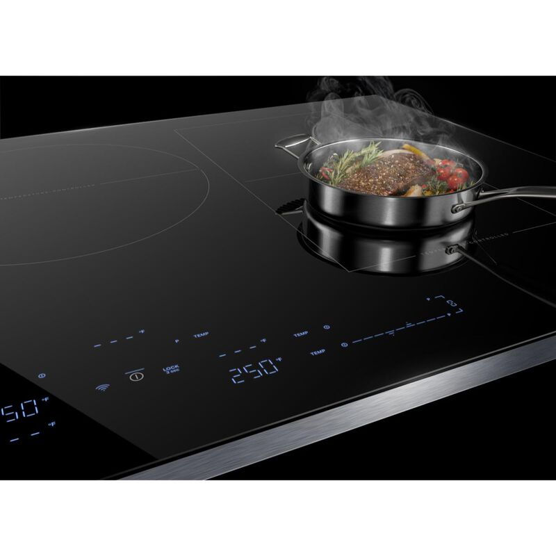 JennAir Lustre Stainless 36 in. 5-Burner Smart Induction Cooktop with Simmer Burner & Power Burner - Black with Stainless Steel, , hires